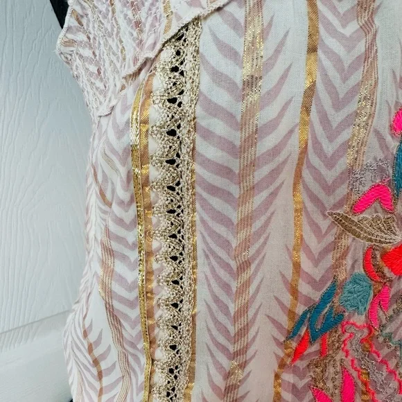 VENUS ~ Creams, Pinks, and Golds Embroidered Lace Glitter Tube Top Maxi Dress - Picture 4 of 11